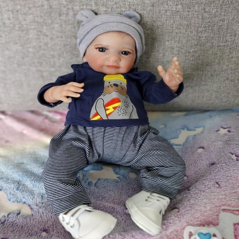 🆕19nch Soft Cloth Body Newborn Baby Poseable Limbs Open Eyes Doll  Luca Boy